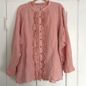 ANTHROPOLOGIE Plus Size 3X Linen Blend Button Front Long Sleeve Blouse